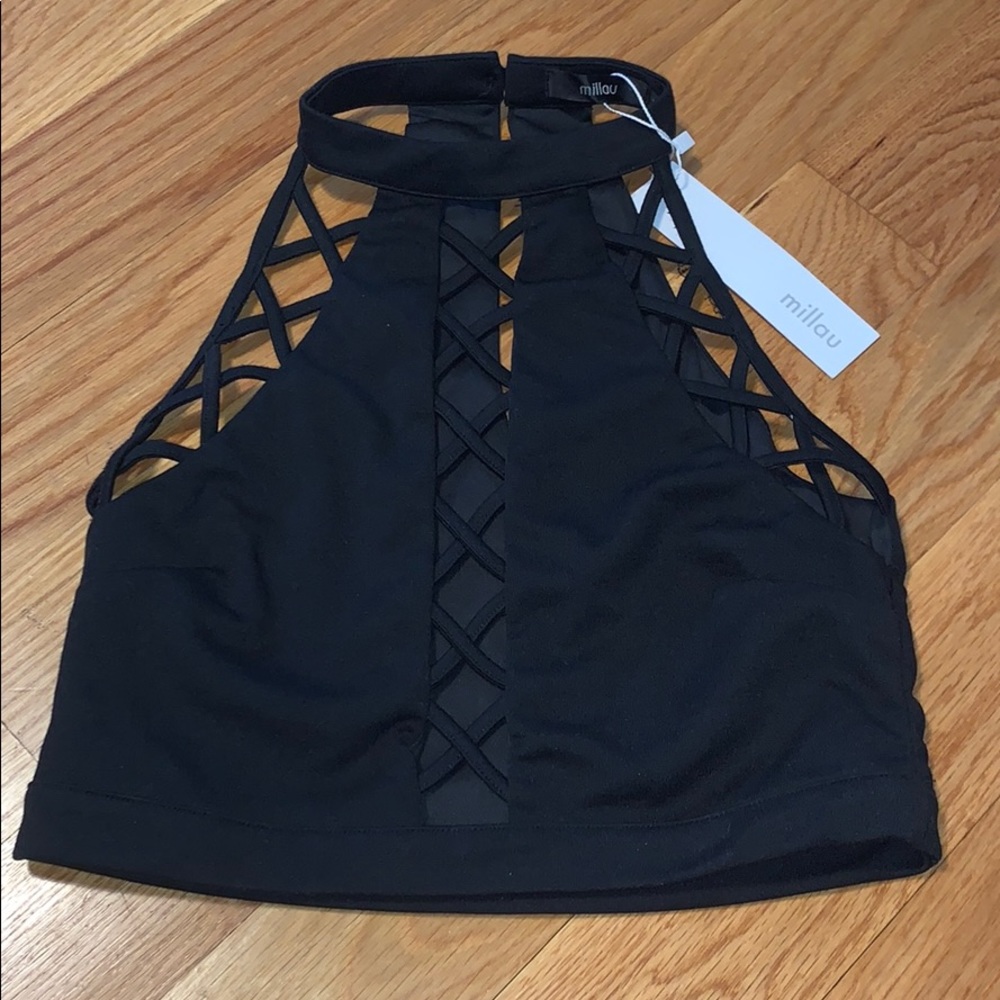 Lf cage detail crop top in black size xs